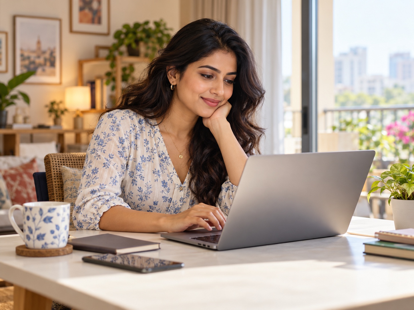 Ananya Mehta browsing a store on her laptop